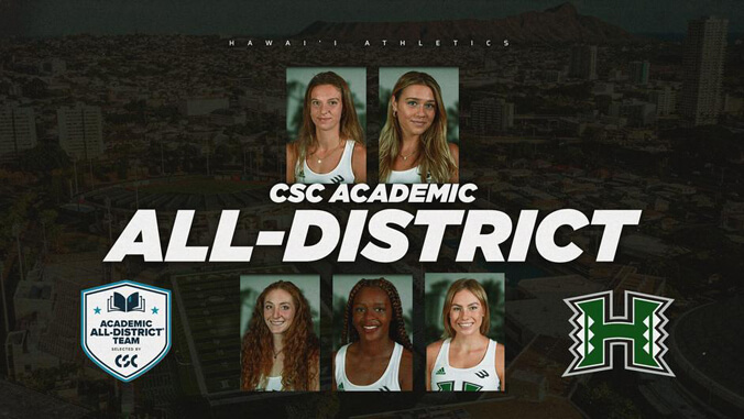 5 U H track and field athletes with CSC Academic All-Dstrict graphic