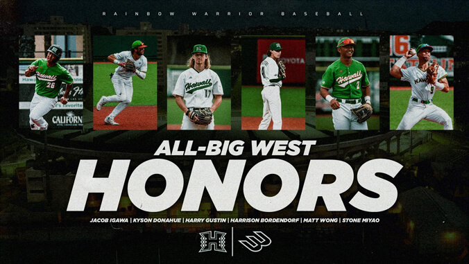 U H baseball player All Big West Honors graphic