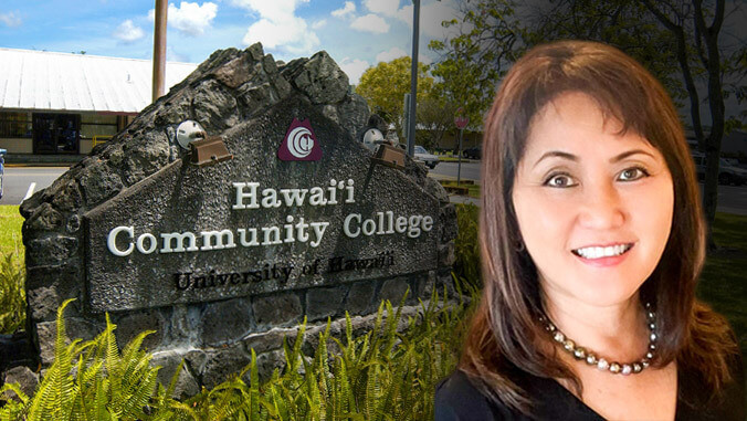 Susan Kazama and the Hawaii Community College sign