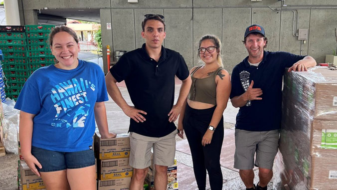 Students at the food distribution