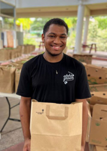 Student at the food distribution