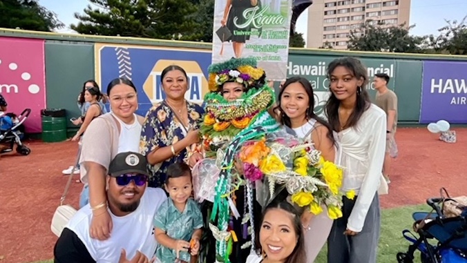 perez-santos and family at lei greeting after graduation