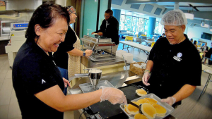 Takabayashi serving pancakes