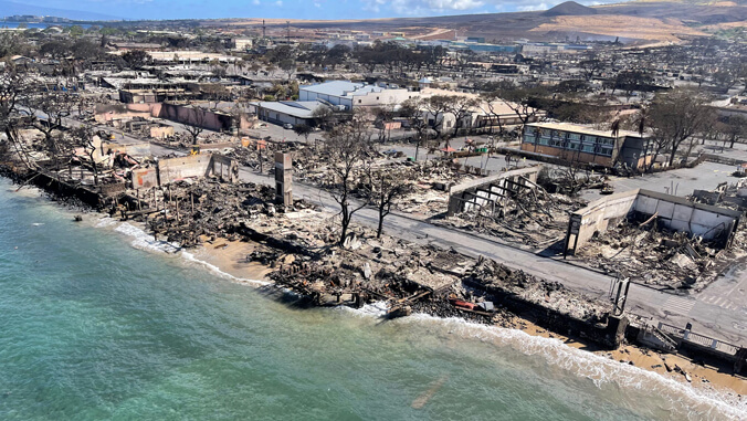 aerial of Lahaina fire damage