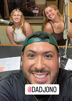three people in radio station studio
