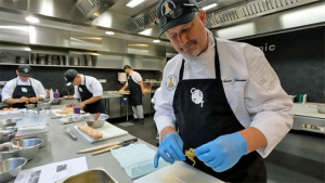 student cooking in a kitchen