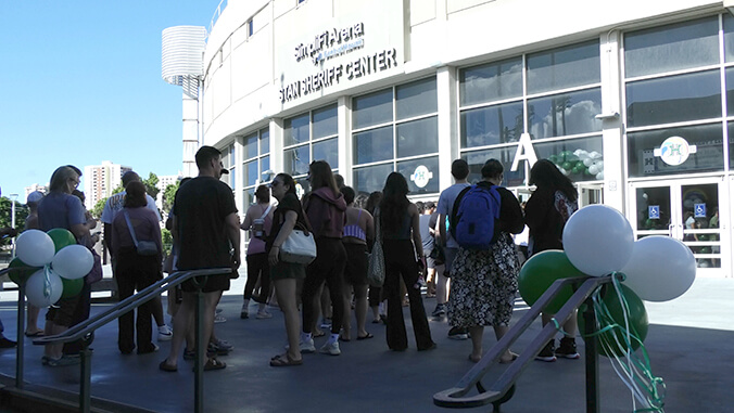 students in front of the stan sheriff center