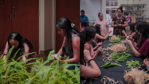 Students making lei