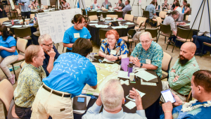 people chatting at a table