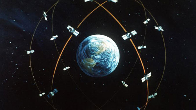 Earth with satellites surrounding it 