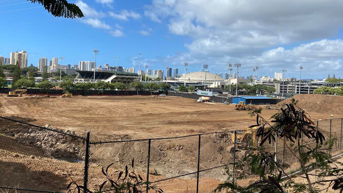 Construction being done at the new field site. 