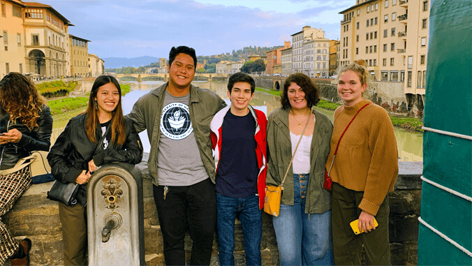 Students at a river