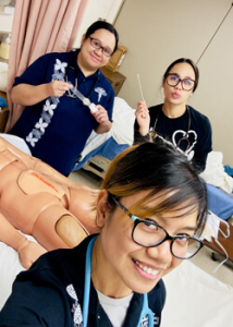 Students with training simulator