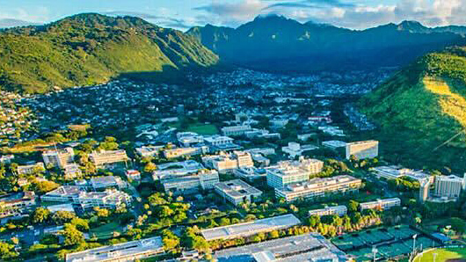 aerial view of U H Manoa campus