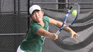 person with a racquet hitting a tennis ball