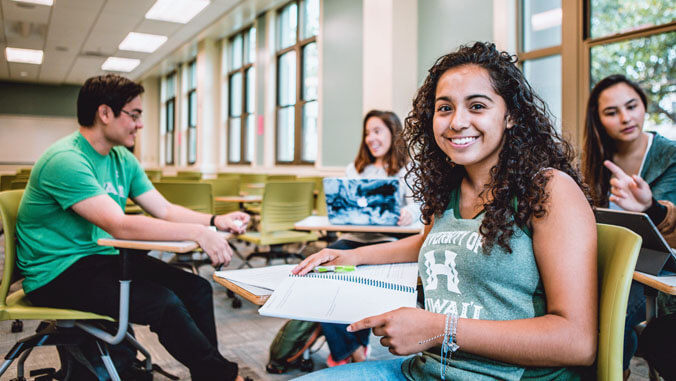 U H Manoa students sitting at a desks