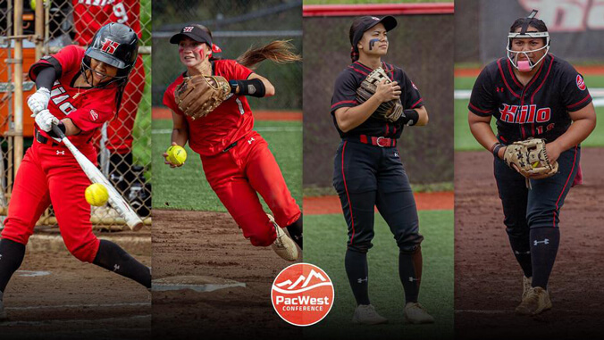 four softball players