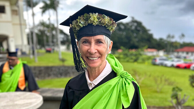 Louise Pagotto wearing graduation cap