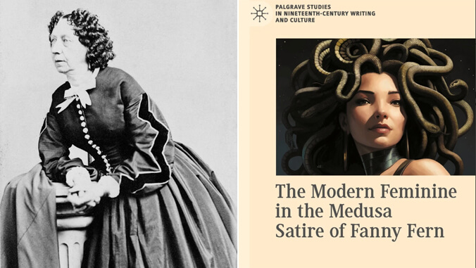 Black and white image of Sara Parton and book cover