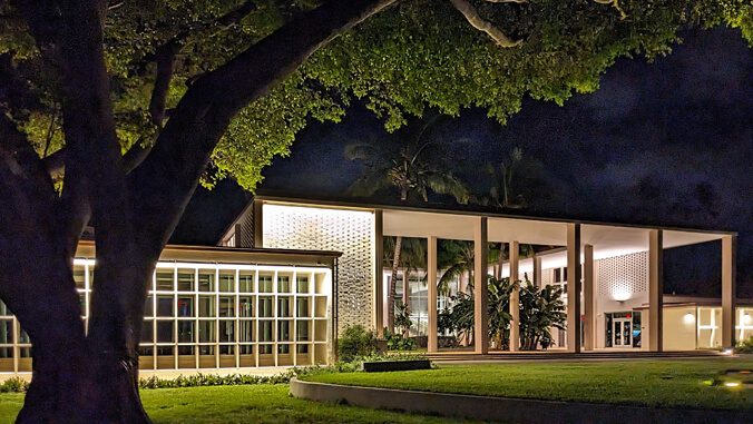 Bachman hall exterior night