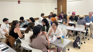 people talking in a classroom