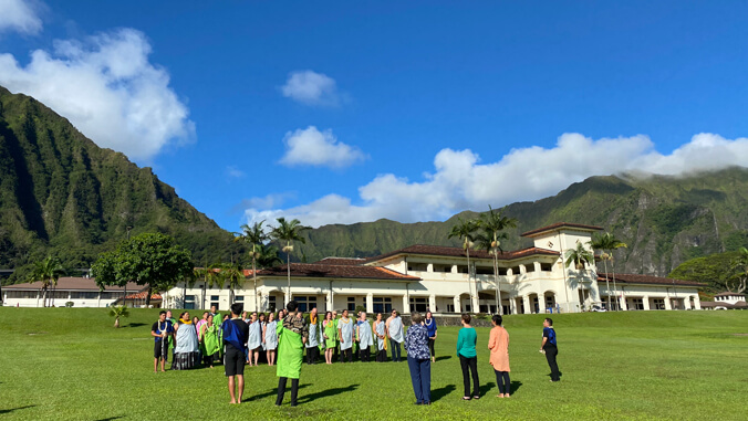 People standing outside at Windward C C campus