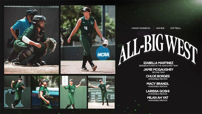 softball players and All-Big West graphic