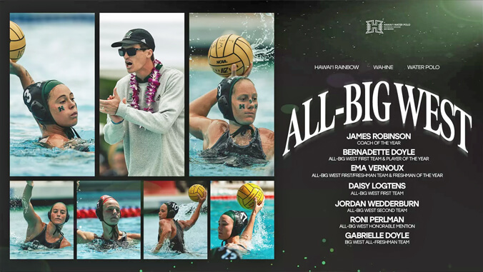water polo players and All-Big West graphic