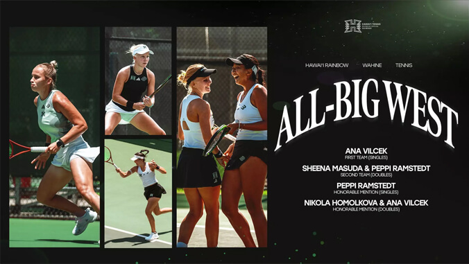 5 tennis players and All-Big West graphic