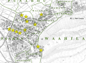 Map of the U H Manoa campus with Hawaiian land division names