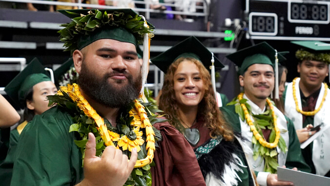 Grads in cap and gown