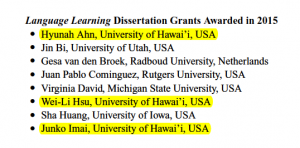 2015 Language Learning Dissertation Grant Awardees