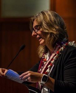 Image of Dr. Berez-Kroeker at lecturn