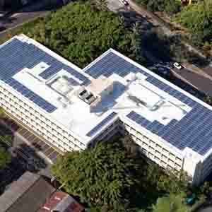 Rooftop solar array on the John A. Burns Hall building