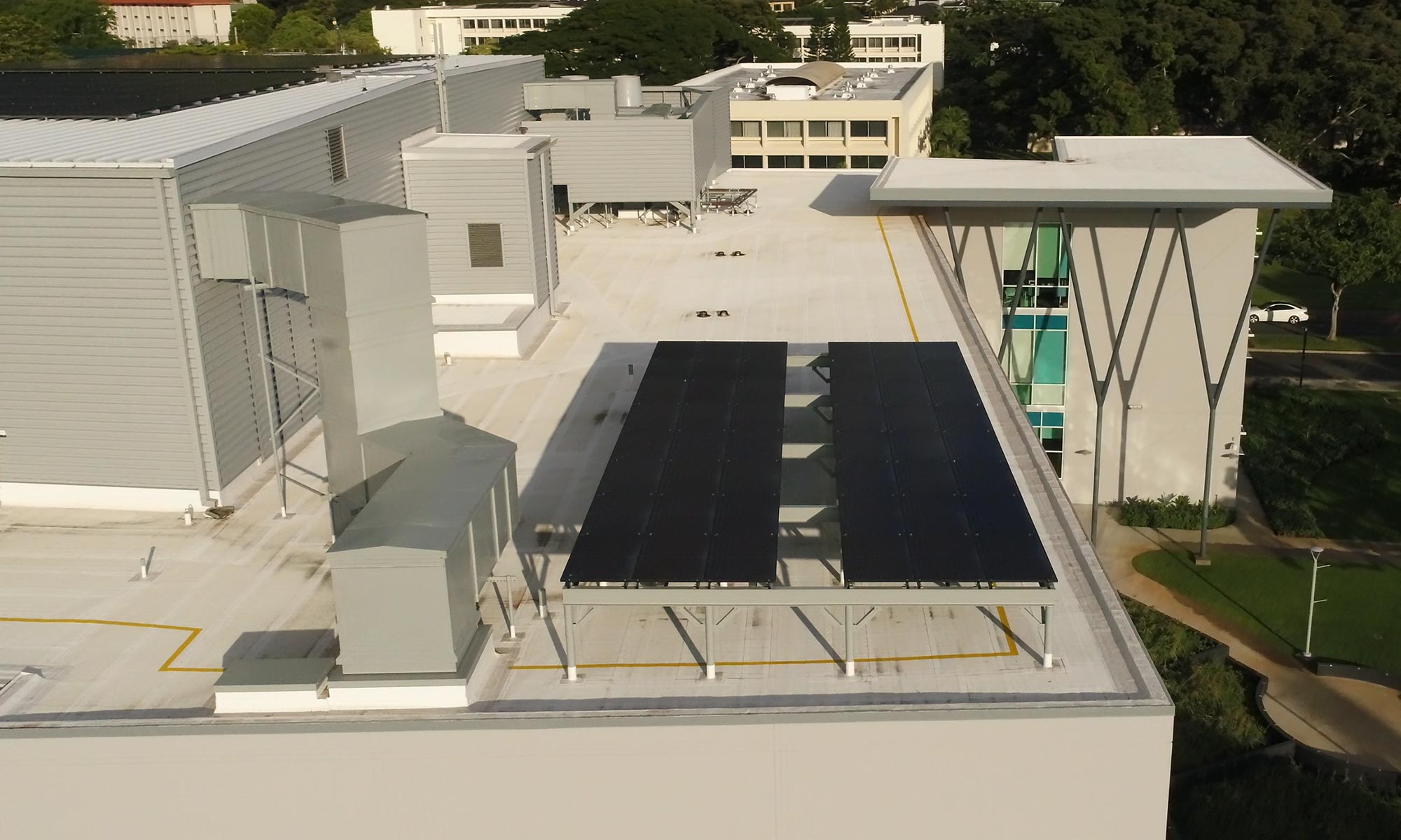 Solar panels on the roof of the Life Sciences Building