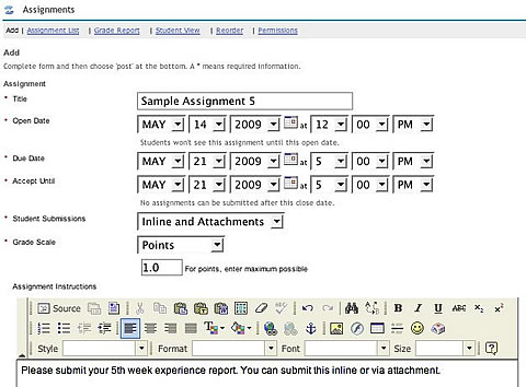 Laulima Assignments tool, Add part 1