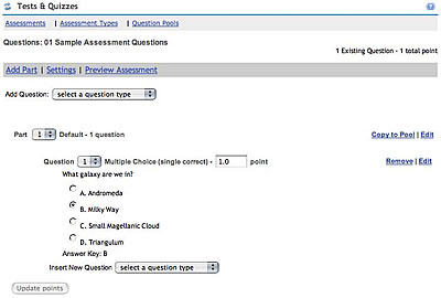Laulima Samigo Add Question to Assessment, Question Added