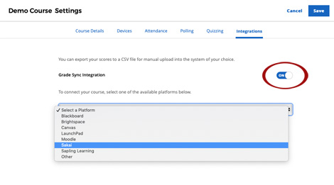 selecting the sakai option on scroll menu