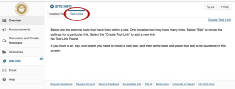 image of clicking on the tool links tab
