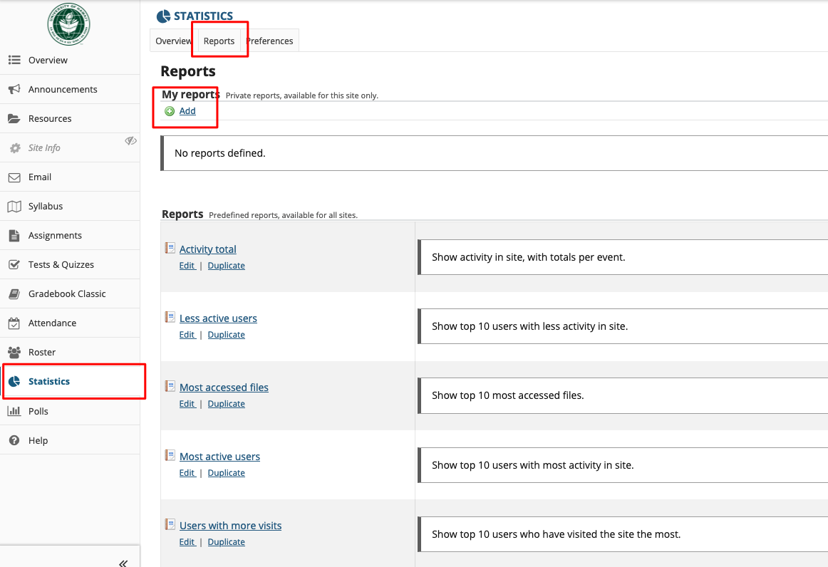 The Statistics tool