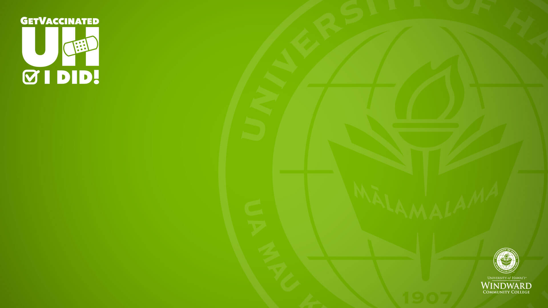 Get vaccinated, I did-Windward CC Zoom background with seal and nameplate