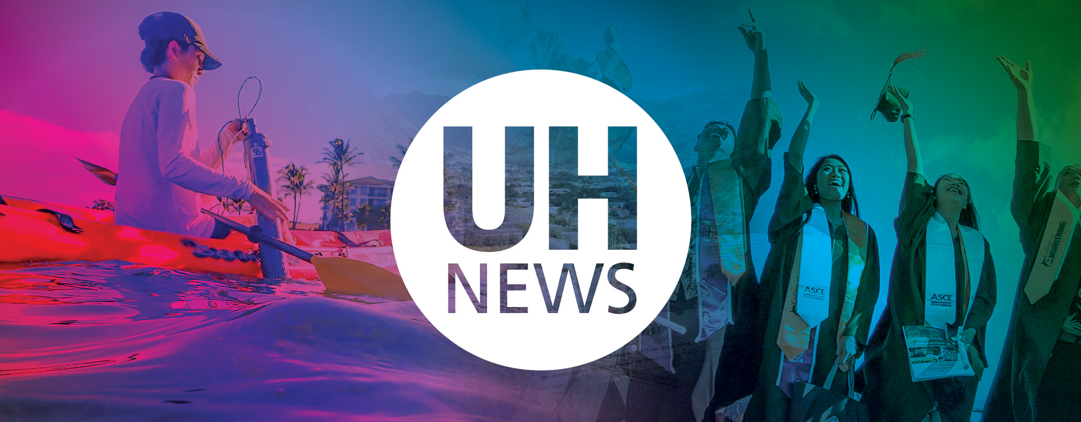 UH News logo with researchers and students in the background